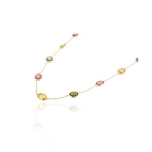 18K Gold Tourmaline Gemstone Station <b>Necklace</b>-IGI Certified Link <b>Chain</b> - Product Image 6
