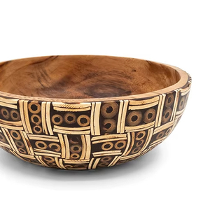 Tazón de Madera de Acacia Suar con Incrustaciones de Bambú y Cáscara de Coco, Ecológico, Hecho a Mano, No Tóxico, 30cm 25cm, Tazón para Servir de Grado Alimenticio, Bali - Product Image 1