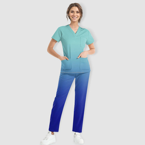 Uniforme médical Ensemble de gommage pour femmes à la mode Stretch Soft Y-Neck Top Pantalon Couleurs contrastées Hôpital Pet Clinic Doctor Costume - Product Image 2