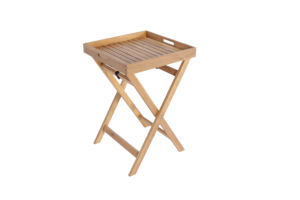 Mesa de té de acacia hecha de madera maciza con una superficie lisa y bordes elevados para servir té y aperitivos. - Product Image 4