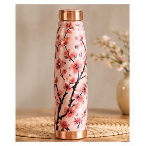 Handpainted Floral Cherry Blossom Copper <b>Thermos</b> With Copper Lid Portable Travel <b>Water</b> <b>Bottle</b> - Product Image 1