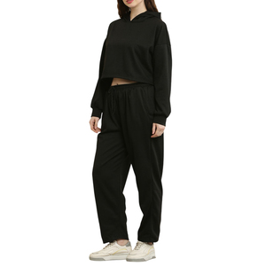 Conjunto Deportivo Premium para Mujer, Sudadera con Capucha Negra, Pantalones Jogger, Ropa Deportiva Informal para Invierno - Product Image 5