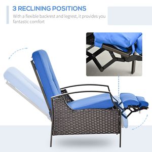 Sedia Reclinabile Blu Regolabile con Rattan Sintetico Intrecciato a Mano per Patio, Giardino e Bordo Piscina - Product Image 5