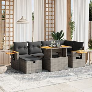 Set Divano da Giardino Grigio con Tavolo, 6 Posti, in Rattan, Arredamento da Esterno Stile Contemporaneo - Product Image 1