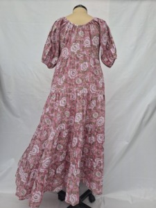 Floral Print Woven Chiffon Maxi <b>Dress</b> Women Puff Sleeve Loose Fit Tiered Hem Eco-Friendly 6XL Spring Casual Sweet Natural - Product Image 3