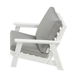 Poltrona da Esterno per Tutte le Stagioni con Cuscino Bianco/Grigio, Sedia da Giardino in HIPS - Product Image 1