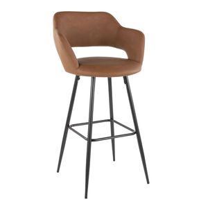 Sgabello da bar contemporaneo Margarite in metallo nero e similpelle marrone, set di 2 - Product Image 2