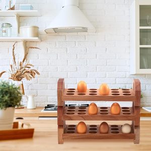 Stackable Wooden Egg Holder 3 Tier Modular Egg <b>Storage</b> Tray - Natural Acacia Wood <b>Kitchen</b> Organizer Countertop Display Stand - Product Image 4