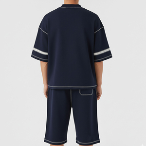 Ensemble 2 pièces décontracté d'été pour homme : T-shirt et short à carreaux délavés, respirant, en polyester/coton, imprimé numérique, design streetwear - Product Image 3