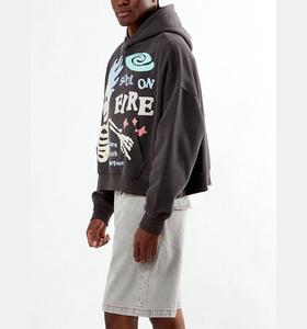 Sweat à capuche unisexe de luxe OEM personnalisé, coupé et cousu sur mesure, en molleton gaufré 450 g/m² 100 % coton, avec impression en relief, style streetwear - Product Image 3