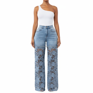 Women's Baggy Pants Wide Leg High Waist Distressed Breathable Custom OEM Wholesale - Product Image 1