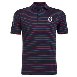 Polo rayé bleu marine et rouge pour homme, manches courtes, décontracté, sportif, confortable, idéal pour le golf et l'entraînement - Product Image 1