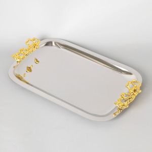 Bandejas de Frutas de Acero Inoxidable de Lujo con Encanto Metálico y Asas de Diseño - Vajilla Moderna y Elegante para Bodas - Product Image 1