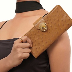 Portefeuille long vintage pour femme en cuir véritable avec fermeture éclair, grande capacité, plusieurs emplacements pour cartes, poche à monnaie, élégant, blocage RFID, polyester - Product Image 2