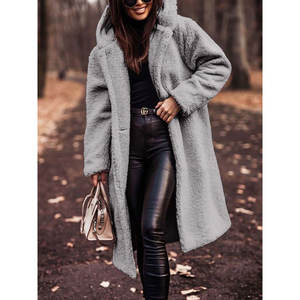 Manteau Teddy en fausse fourrure longue et chaude pour femme, automne-hiver, gris, taille M - Product Image 1