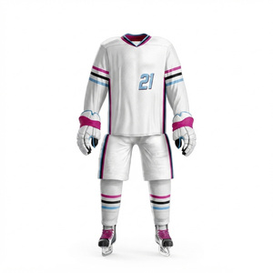 Ensemble d'uniformes de hockey sur glace personnalisés par sublimation, jaune et noir rayé, maillot et pantalon unisexe pour adulte, sans manches, anti-humidité, avec nom du joueur - Product Image 2