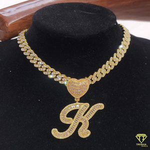 Luxury <b>Initial</b> " K "<b>Pendant</b> Moissanite Diamond Necklace Gold Plated Hip Hop Jewelry For Women Men - Product Image 1