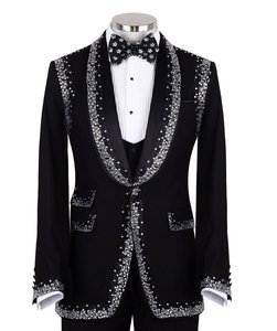 Men’s <b>Black</b> Rhinestone Embellished Tuxedo Blazer – Luxury Designer Wedding Party <b>Dinner</b> Jacket - Product Image 1