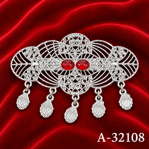 Broche de aleación chapado en oro con forma de flor y piedra de rubí para mujer, accesorios de boda A-32103 - Product Image 5
