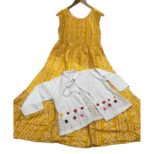 DESIGNER RAYON BANDHANI PRINTED <b>KURTI</b> WITH JACKET YELLOW - Product Image 1