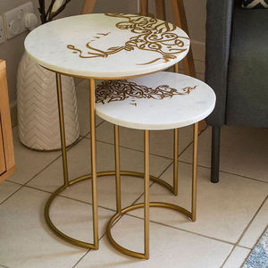 Modern Marble <b>Nesting</b> <b>Coffee</b> <b>Tables</b> With Gold Metal Frame <b>Round</b> Design Contemporary Living Room Furniture Set Of 2 - Product Image 1