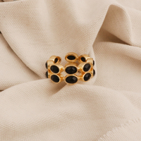 18 Karat vergoldeter breiter, verstellbarer Ring – schwarzer Onyx, ovaler Edelstein, Statement-Ring – handgefertigter Boho-Schmuck mit mehreren Steinen, Geschenk für sie