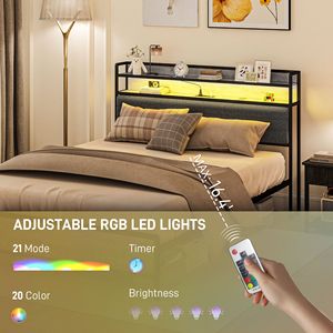 Struttura letto matrimoniale Queen Size con contenitore resistente, testiera imbottita con LED e stazione di ricarica, grigio cemento, caratteristiche King Size - Product Image 4