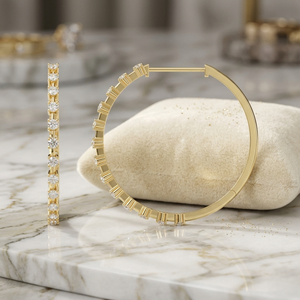 1.70CTW Round Cut Bar Set <b>Large</b> <b>Hoop</b> Diamond Earrings - Product Image 3