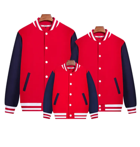 Veste universitaire rouge en coton et polyester unisexe, décontractée, pour l'automne, couleur unie, fermeture à boutons, col rabattu, coupe classique - Product Image 1
