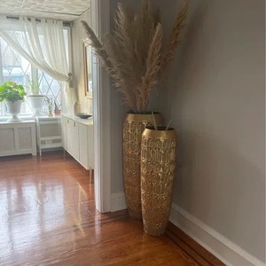 Brass Floor Vase Set Handmade Geometric Design <b>Gold</b> Finish Decorative Vases for Living Room Interior for Home Decor - Product Image 4