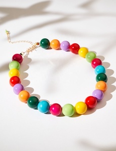 Handmade Resin Beaded <b>Necklace</b> with Orange and Turquoise Stones Fashion <b>Statement</b> Jewelry for Women - Product Image 5