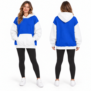Sudadera con Capucha Oversize para Mujer, Diseño Color Block Rosa y Blanco, con Bolsillos de Felpa, Manga Larga, Estilo Casual Urbano para Invierno, 100% - Product Image 5