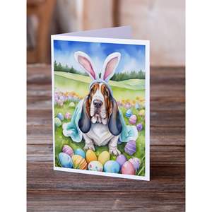 Whimsical Basset Hound Easter Egg Hunt A7 Tarjetas de felicitación Paquete de 8 tarjetas de nota en blanco con sobres Tamaño 5x7 - Product Image 2