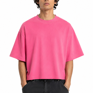 เสื้อยืดโอเวอร์ไซส์ทรงบ็อกซี่ ผ้าคอตตอนสีชมพูแบบไล่เฉดสี น้ำหนัก 240 GSM สไตล์สตรีทแวร์ - Product Image 5