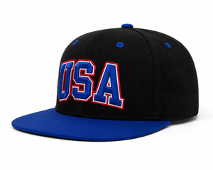 Casquette Snapback Bicolore Personnalisée avec Logo Brodé 3D en Relief, Profil Haut, 6 Panneaux, Streetwear, Visière Plate, Noir et Bleu, Vente en Gros - Product Image 1