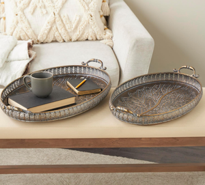 Bandeja de fruta de hierro de Metal con forma ovalada decorativa de lujo, bandejas de decoración nórdica de cobre en relieve antiguo para el hogar para boda - Product Image 2