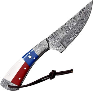 Cuchillo de caza Drop Point con mango rojo, blanco y azul, funda de cuero, hoja de borde recto de calidad DIY, cuchillos en venta - Product Image 4