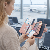 Portefeuille de voyage multifonctionnel Wriza tendance en cuir PU, avec protection RFID, motif avion créatif et fermeture à bouton