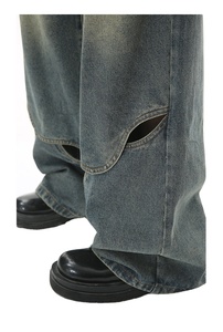 Casual Loose Fit <b>Flare</b> <b>Jeans</b> <b>Men</b> Wholesale Custom Logo 100% Cotton Streetwear Solid Summer Lightweight Breathable Washed Denim - Product Image 3