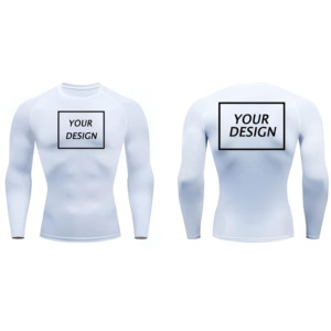 T-shirt de compression à manches longues pour homme, couleur unie, séchage rapide, coupe classique, col rond, 300g, respirant, écologique, 100% coton - Product Image 3
