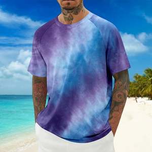 Camiseta de Manga Corta para Hombre, Estilo Tie-Dye, Cuello Redondo, Corte Regular, Tejido de Punto, Diseño Estampado - Product Image 4