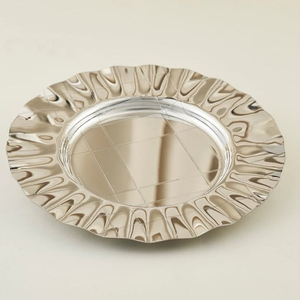 Metal Silver <b>Chocolate</b> Tray Platter Featuring An Intricate Textured Fluted Rim And A Sleek High <b>Shine</b> Mirror Polished Base - Product Image 2