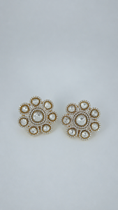 Pendientes de Plata 925 de Primera Calidad, Chapados en Oro, con Diseño de Flor Redonda y Pedrería Kundan, Joyería de Lujo para Mujer - Product Image 4
