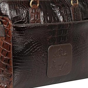 Bolso de Cuero Genuino con Cierre de Cremallera con Patrón de Serpiente, Dos Asas, Estilo Clásico, Bolso de Mano Unisex para Negocios - Product Image 5