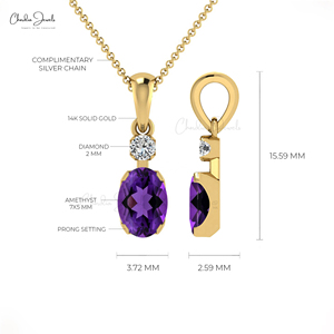 Produits Tendances : Pendentif en Améthyste Taille Ovale 7x5mm avec Accent Diamant en Or Massif 14k – Vente en Gros de Bijoux de Mariage - Product Image 4