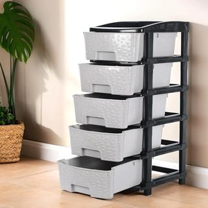 Lot de 5 bacs de rangement empilables en plastique avec couvercles et poignées, gris, organiseurs pour cuisine, articles ménagers, maison, jardin, organisation de la cuisine - Product Image 5