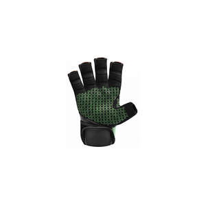 Gants de fitness demi-doigts en cuir vert et noir avec support de poignet et fermeture auto-agrippante pour musculation et entraînement en salle de sport - Product Image 3
