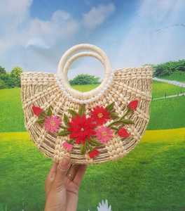 Vintage Bow <b>Straw</b> <b>Bag</b> for Women Handwoven Seagrass Beach Tote with Linen Lining Eco-friendly Spring Fashion Shoulder Handheld - Product Image 5