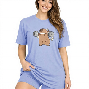 <b>Cute</b> Cartoon <b>Bear</b> Lifting Dumbbells Printed Black Short Sleeve T-Shirt Regular Fit O-Neck Casual Men's Jersey Cotton Top - Product Image 6