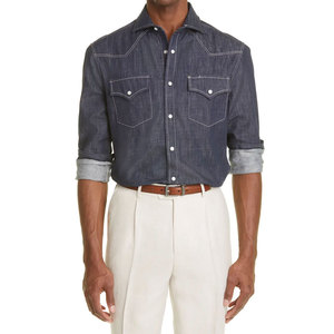 Chemises pour hommes, meilleure qualité, vêtements décontractés, manches longues, chemise en denim 100% coton, produit respirant pour hommes, logo personnalisé, chemise en denim - Product Image 1